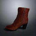 Fashionable Women's Brown Leather Lace Up Boots With Zipper And High Heel For Everyday Wear