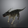 Mythical Horned Spiked Dinosaur With Gray Green Skin And Red Details Standing Isolated