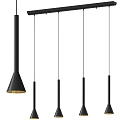 Modern Multiple Hanging Pendant Lights With Black Conical Design And Gold Interior 3d model