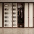 Modern Wooden Wardrobe with Sliding Doors Perforated Panel and Clothing Racks