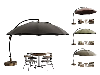 Outdoor Patio Umbrella in Various Colors with Garden Tables and Chairs Set 3d model