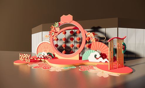 New Chinese Style Beautiful Chen Outdoor New Year Main Point 3d model