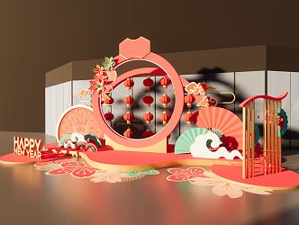 New Chinese Style Beautiful Chen Outdoor New Year Main Point 3d model