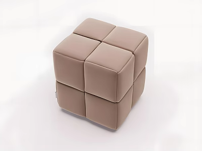 Modern Beige Cube Shaped Leather Stool With Square Panel Design 3d model