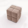 Modern Beige Cube Shaped Leather Stool With Square Panel Design 3d model