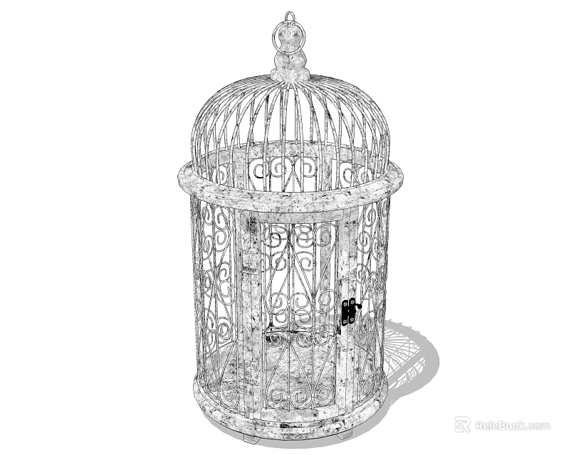 Decorative Ornament Set Vintage Metal Birdcage With Intricate Ornate Design For Home Decoration 3d model 
