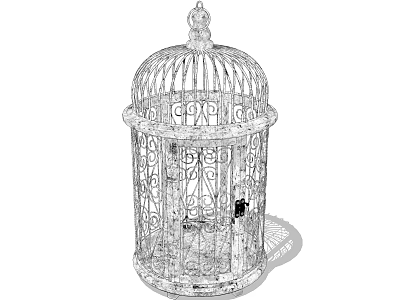Decorative Ornament Set Vintage Metal Birdcage With Intricate Ornate Design For Home Decoration 3d model