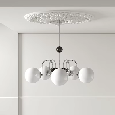 Modern Ceiling Pendant Light With White Glass Balls And Metal Frame Design 3d model