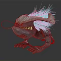 Fantasy Mythical Creature Character With Pink Fur Green Head Sharp Teeth And Claws