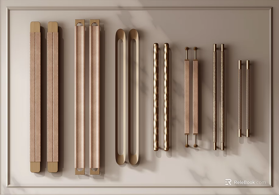 Modern Door Handles With Sleek Metal Designs For Kitchen Cabinets 3d model 