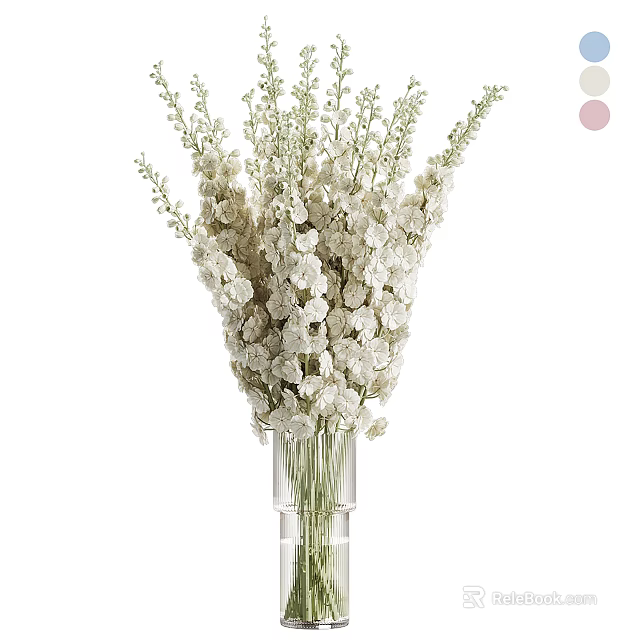 Elegant White Flower Arrangement in Clear Glass Vase for Home Decor 3d model 