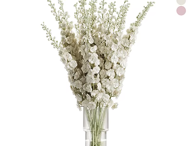Elegant White Flower Arrangement in Clear Glass Vase for Home Decor 3d model