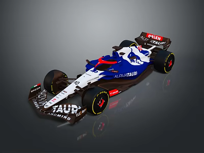 Blue And White Alpha Tauri Formula 1 Race Car With Aerodynamic Design And Black Wheels 3d model