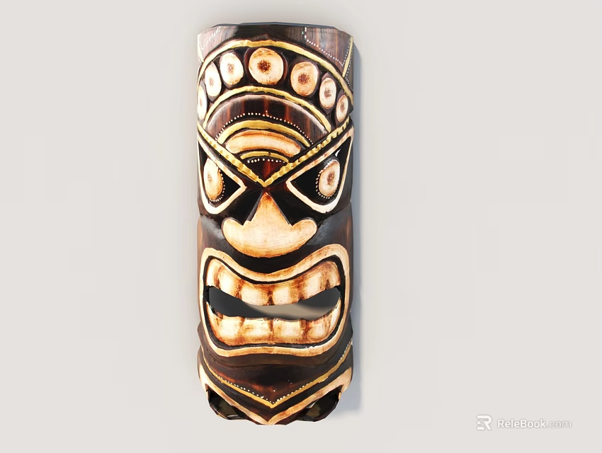 Traditional Tribal Mask With Intricate Carvings Brown Black Design And Facial Features 3d model 