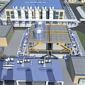 Industrial Plant Featuring Multiple Buildings Blue Roofs White Storage Tanks And Pipeline Systems
