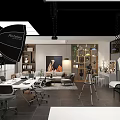 Professional Photography Studio Setup With Lighting Camera Tripod And Workspace