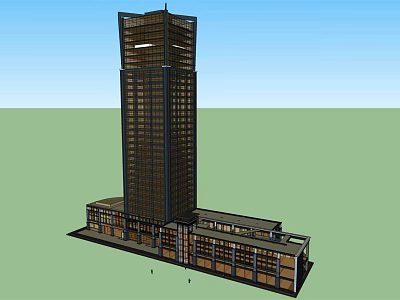 Modern Hotel Building With High Rise Structure Glass Facade And Podium Base 3d model