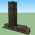 Modern Hotel Building With High Rise Structure Glass Facade And Podium Base