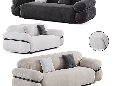 Modern multi-seat velvet sofas in dark gray light gray beige with plush cushions and armrests 3d model