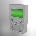 Industrial Equipment Control Panel With Green Digital Display Blue Red Buttons Start And Help Buttons
