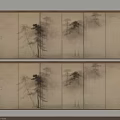 Traditional Curtain Panels With Natural Tree Painting Design And Linen Fabric Material
