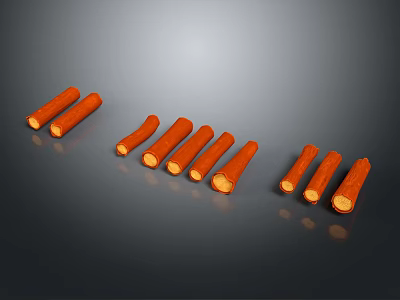 Brown Wooden Stone Cylinders with Natural Wood Grain in Different Arrangements on Dark Surface 3d model