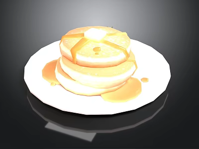 Golden Stack of Freshly Made Pancakes Drizzled With Syrup On White Plate 3d model