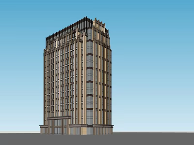Tall Office Building Exterior With Brown Beige Facade Many Windows And Decorative Top 3d model