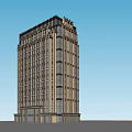 Tall Office Building Exterior With Brown Beige Facade Many Windows And Decorative Top