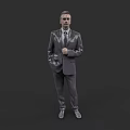 A Man in Dark Gray Suit with Tie Standing in Neutral Gray Background 3D Rendering