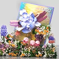 Vibrant Photo Check-in Spot With Colorful LOGO Backdrop Large Paper Flowers And Mixed Floral Decorations