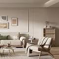 Modern Minimalist Living Room Interior With Sofa Armchair Coffee Table And Wall Art