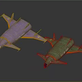 Colorful Purple And Green Airplanes With Streamlined Body And Orange Accents Design
