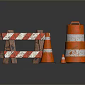Building Construction Site Featuring Safety Barricade And Orange Traffic Cones With Red White Stripes