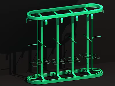 Durable Green Metal Storage Rack With Multiple Hooks And Small Shelves 3d model
