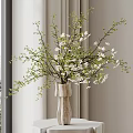 Elegant Vase With White Flowers And Green Branches On White Table By Window With Curtain