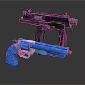 Two Different Types Of Weapons Featuring Blue Toy Gun And Black Tactical Firearm