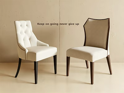 Elegant Beige Upholstered Dining Chairs With Tufted Sleek Back And Wooden Legs 3d model