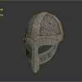Medieval Metal Helmet With Ornate Riveted Design Intricate Patterns And Face Guard