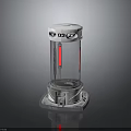 Space Exploration Cylindrical Device With Transparent Body Red Column And Silver Base Number 03