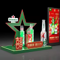 Heineken Festive Stack Display With Red Decor And Beer Bottles For Celebrations