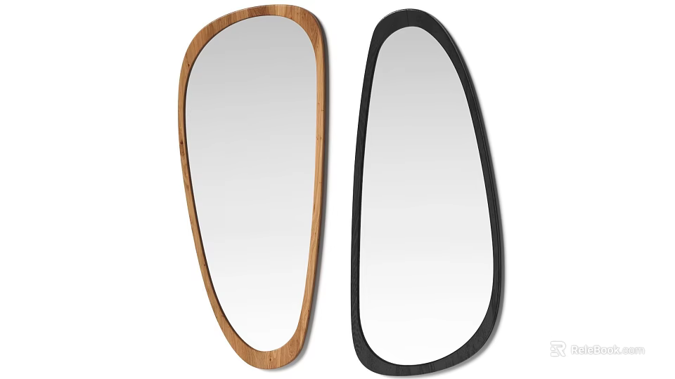 Stylish Irregular Shaped Mirrors With Wooden And Black Frames For Home Decor 3d model 