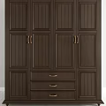 Classic Dark Wooden Wardrobe Design With Cabinet Doors Drawers And Brass Handles