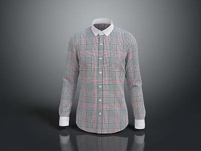 Fashionable Plaid Long Sleeve Shirt With White Collar And Cuffed Sleeves 3d model