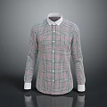 Fashionable Plaid Long Sleeve Shirt With White Collar And Cuffed Sleeves