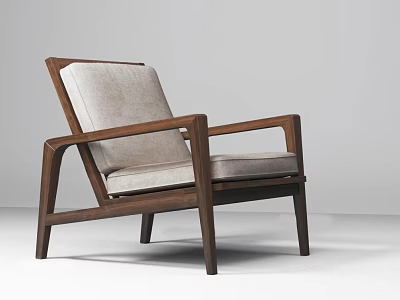 Modern Minimalist Leisure Chair With Dark Brown Wooden Frame And Beige Fabric Cushion 3d model