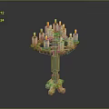 Pixel Art Candelabra With Multiple Lit Candles And Golden Base Design 3d model