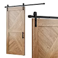 Wooden Sliding Door With Herringbone Pattern And Black Hardware For Modern Interior