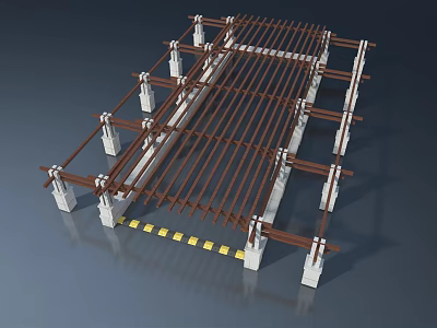 Swing Door Structural Framework With Wooden Beams And White Support Pillars 3d model