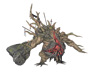 Gnarled Tree Root Creature With Spiky Branches And Bloody Red Core Details 3d model